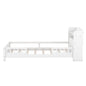Wood Platform Bed With Built In LED Light, Storage Headboard And Guardrail