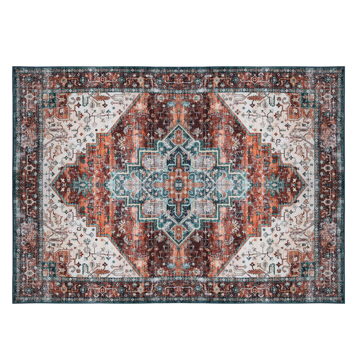 6x9FT VintageÊArea Rug Modern Non Slip Carpet Boho Low Pile Soft Rug Waterproof Machine Washable Rug for Living Room BedroomÊKitchen Dining Room Under
