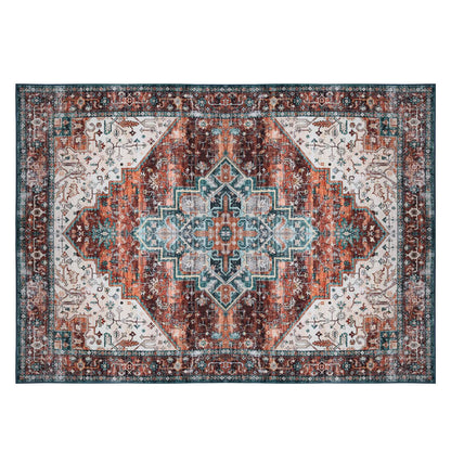 6x9FT VintageÊArea Rug Modern Non Slip Carpet Boho Low Pile Soft Rug Waterproof Machine Washable Rug for Living Room BedroomÊKitchen Dining Room Under