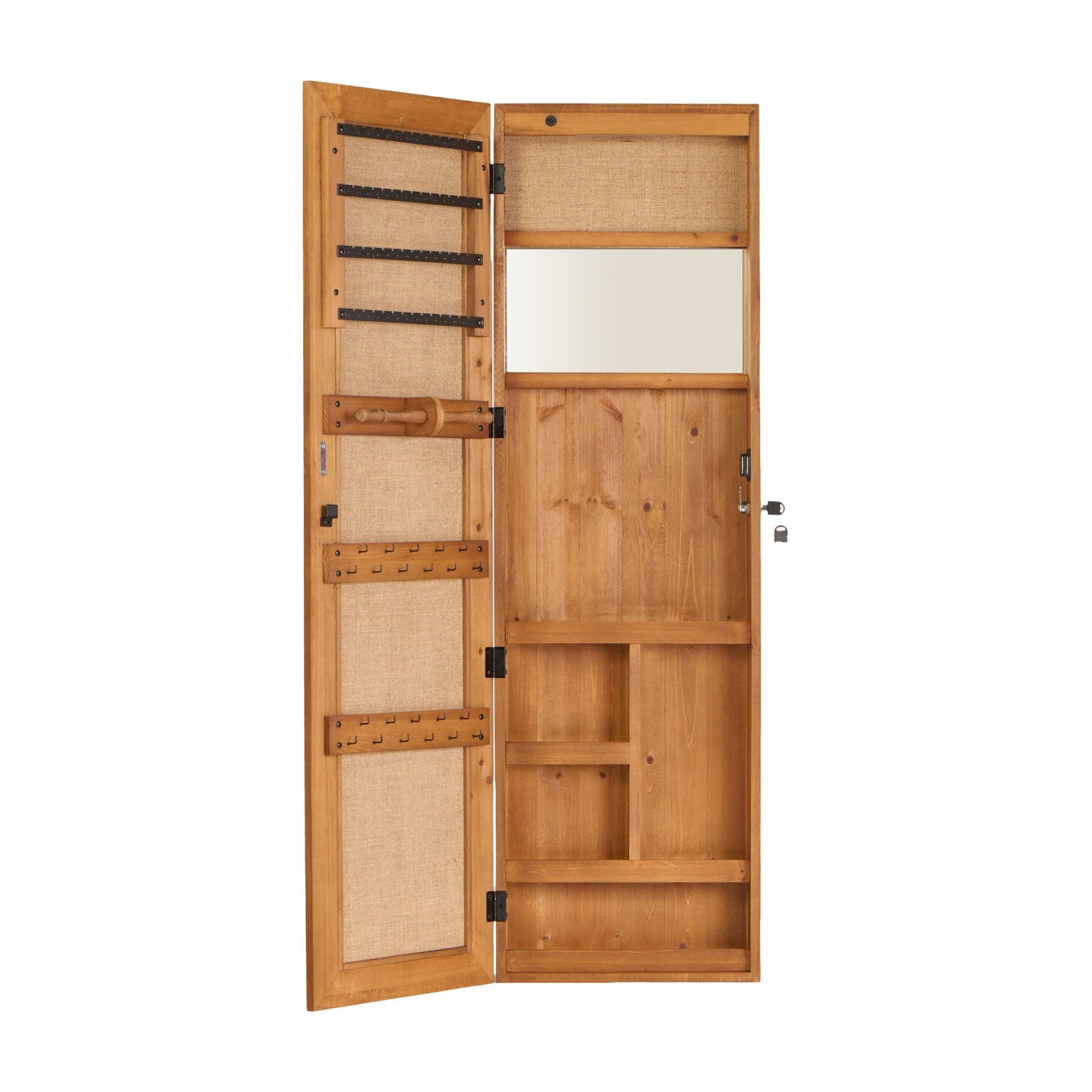 Jewelry Armoire Organizer With Full Length Mirror, Wall Mounted Lockable Cabinet With LED Light