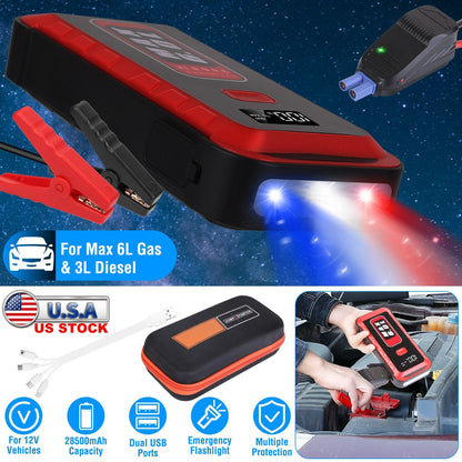 Car Jump Starter Booster 2500A Peak 25800mAh Battery Charger Power Bank with 4 Modes LED Flashlight for Up to 6.0L Gas or 3.0L Diesel Engine Car