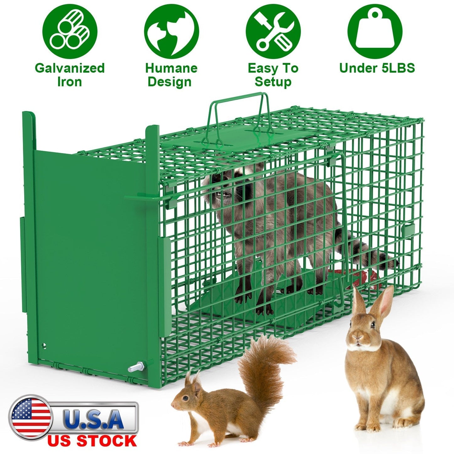 30in 1 Door Live Animal Cage Trap For Animals Under 5LBS Easy To Setup Humane Galvanized Iron Trap Cage For Small Cats Rabbits Squirrels Moles Chipmun