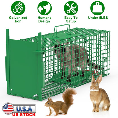 30in 1 Door Live Animal Cage Trap For Animals Under 5LBS Easy To Setup Humane Galvanized Iron Trap Cage For Small Cats Rabbits Squirrels Moles Chipmun