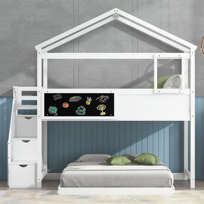 House Style Bunk Bed With Storage Staircase And board