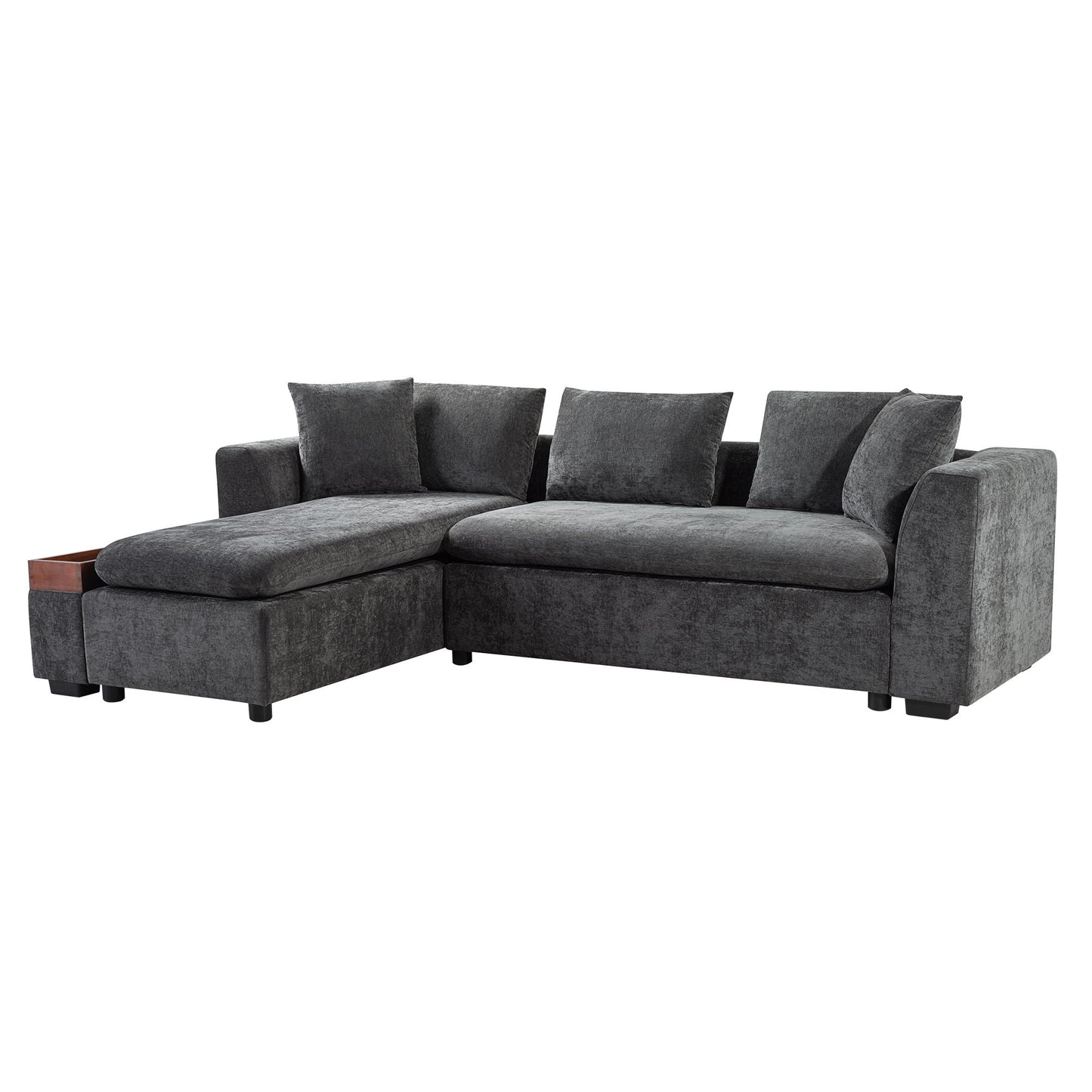 Modern L Shaped Sectional Sofa With Upholstery And Wooden Storage