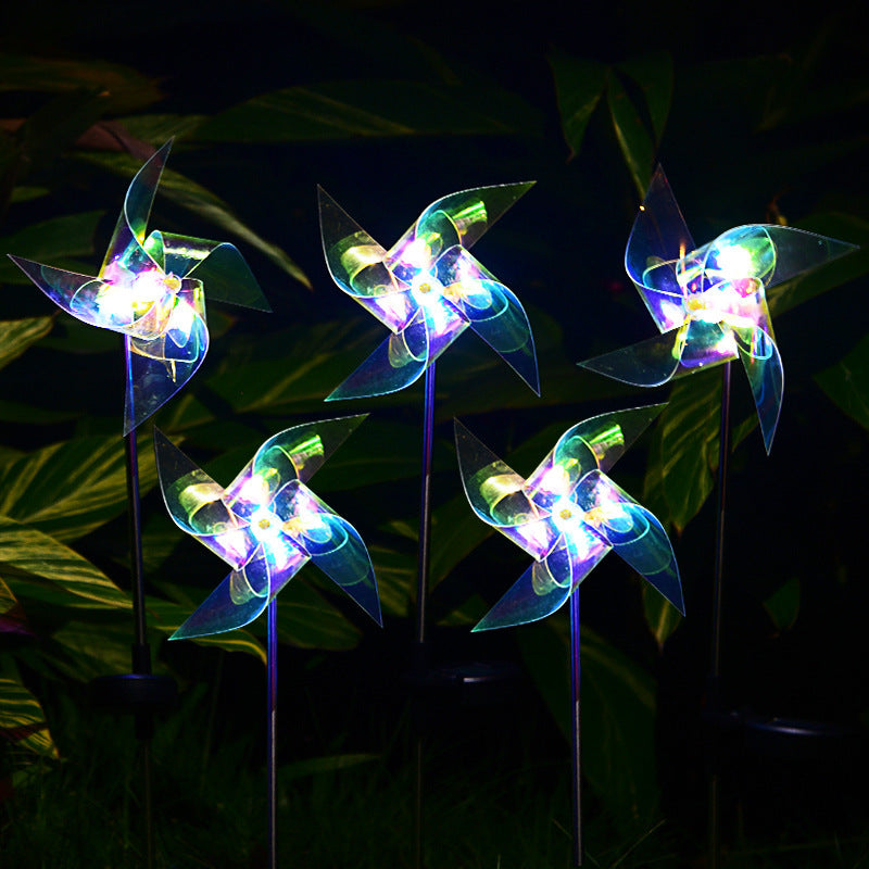 LED Solar Laser Magic Color Windmill Ground Plug Lamp Household