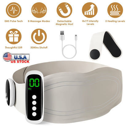 EMS Lower Back Massager Heating Pad Cordless Heating Pad for Back Belly Waist with Remote Magnetic Host 8 Modes 19 Intensity Levels 3 Heating Levels