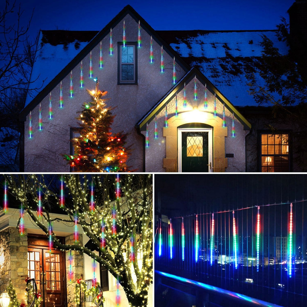 Solar Powered Meteor Shower String Lights 9.84FT Falling Raindrop Tube Lamp Water Resistant Decorative Lights For Tree Home Garden Parties