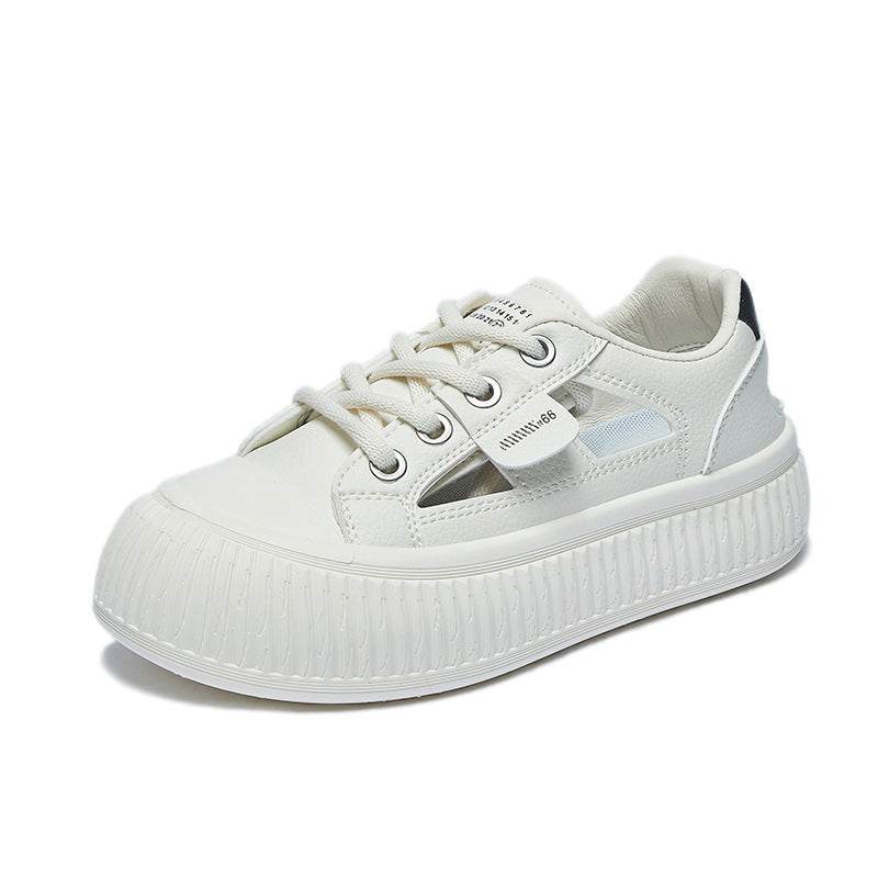 New Breathable Womens Hollow-out Casual Sneakers Chunky-soled Versatile White Shoes