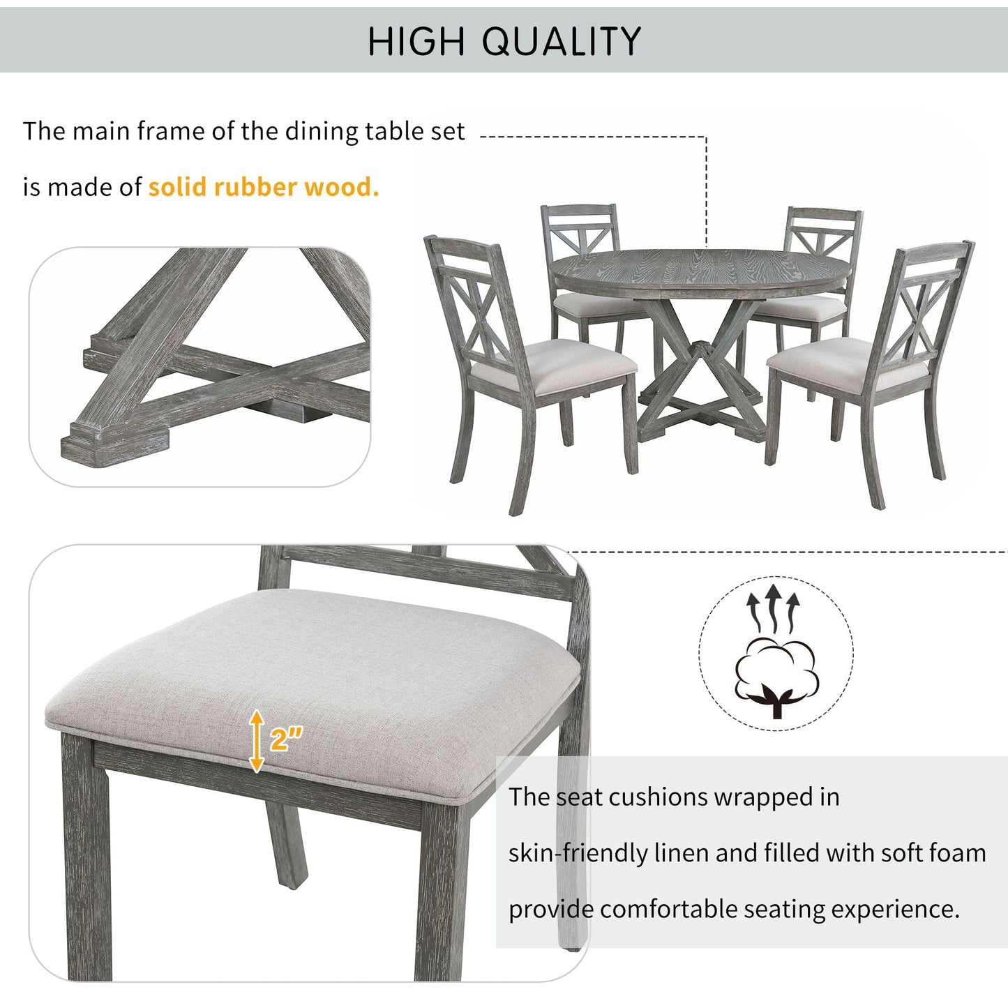 Dining Set With Extendable Round Table And 4 Upholstered Chairs