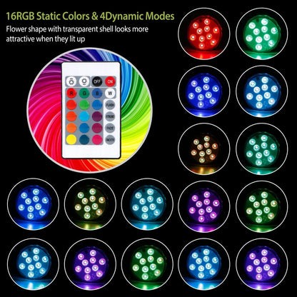 4Pcs Submersible RGB LED Lights IP68 Waterproof Underwater Color Changing Lamps Remote Control Battery Operated Floral Light For Vase Fountain Aquariu