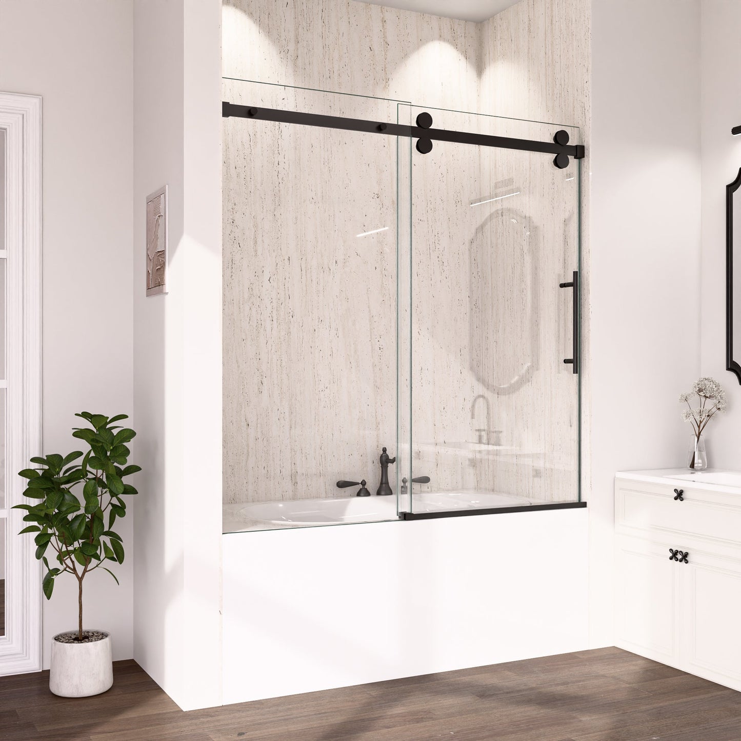 56-60"W x 60"H Frameless Sliding Tub Shower Door Enclosure, Matte Glass