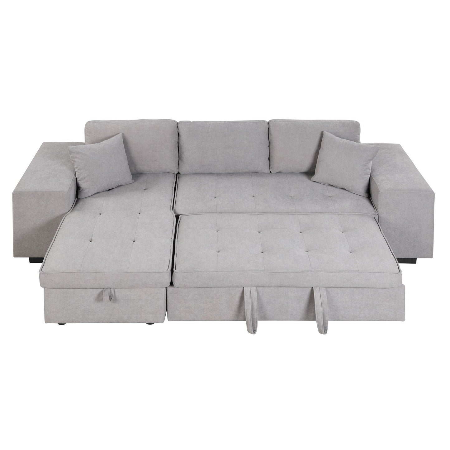 Modern L-Shape 3 Seat Reversible Sectional Couch, Pull Out Sleeper Sofa With Storage Chaise And 2 Stools For Living Room Furniture Set