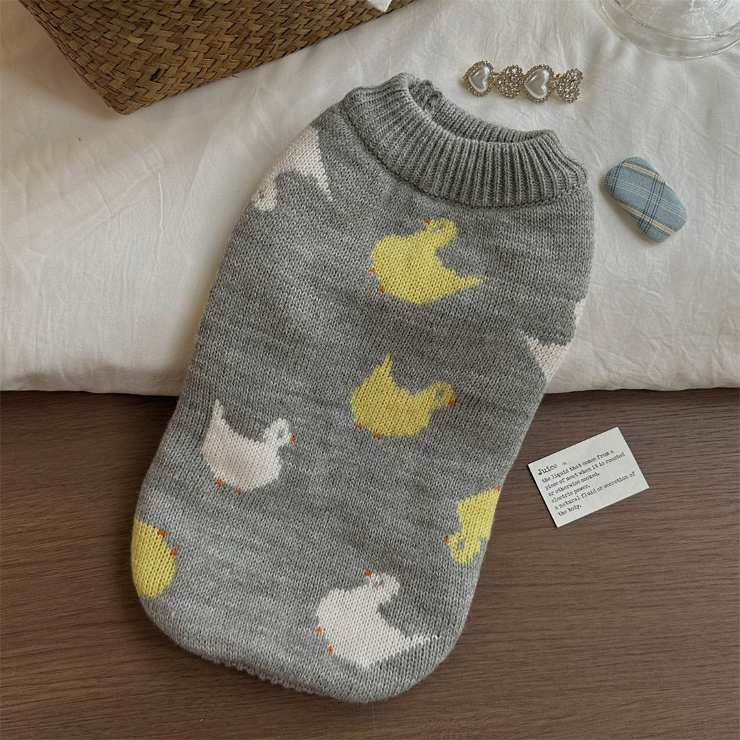 Grey Fair Isle Sweater Little Dog Teddy Sweater Autumn And Winter