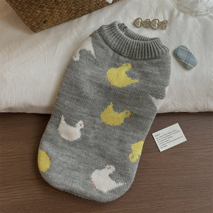 Grey Fair Isle Sweater Little Dog Teddy Sweater Autumn And Winter