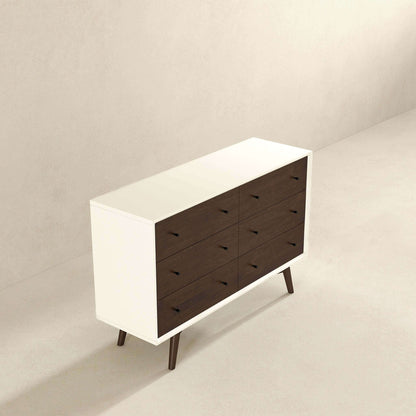 Dresser 6 Drawer - Dark Brown / White