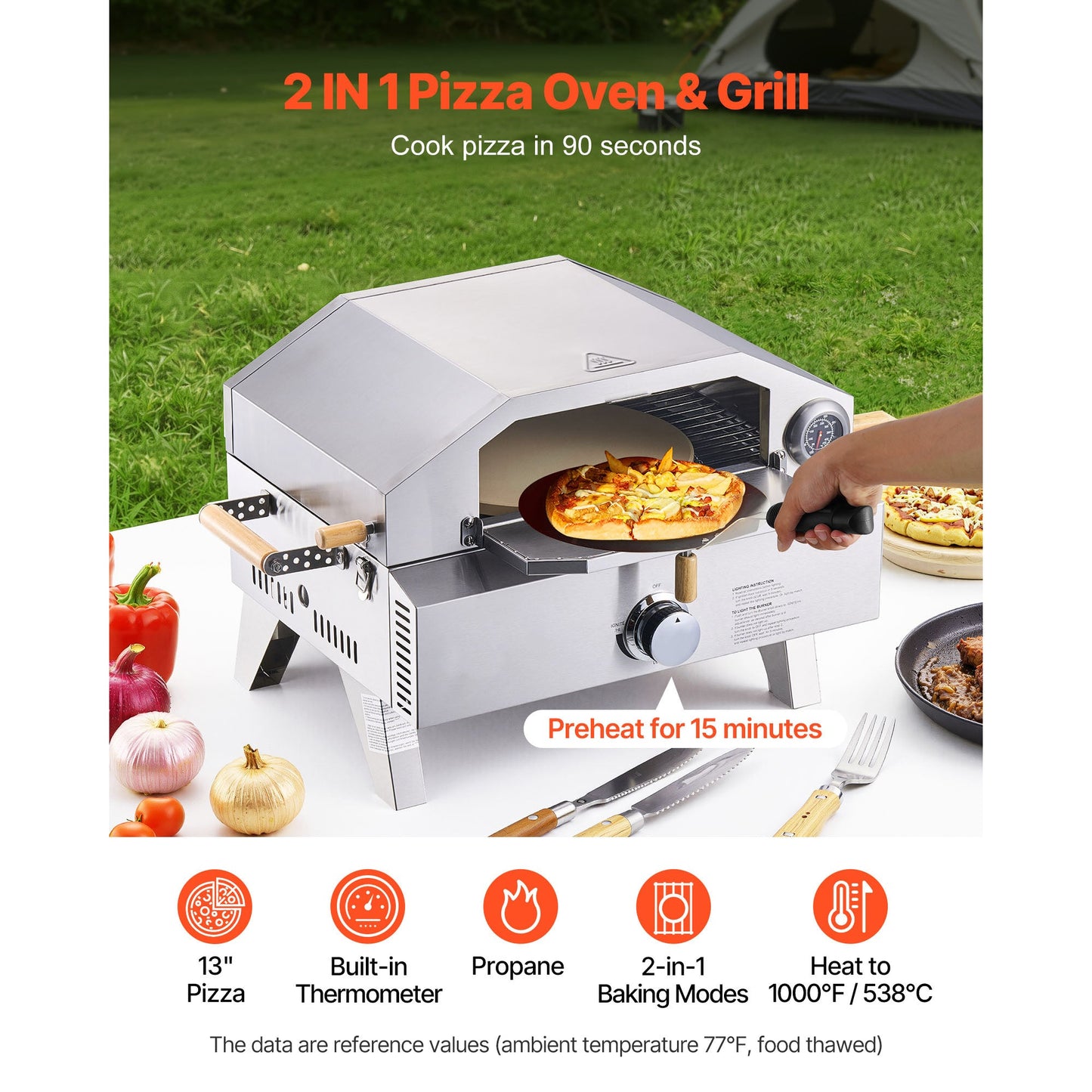 Outdoor Pizza Oven, 13 in Gas Fired Pizza-Maker