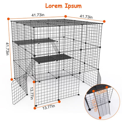 3 Tier Large Cat Cage Enclosure Indoor Cat Playpen Iron Construction Cat House Detachable Cat Crate With 2 Ladders Doors For 1-4 Cats 41.73ÓL x 41.73Ó