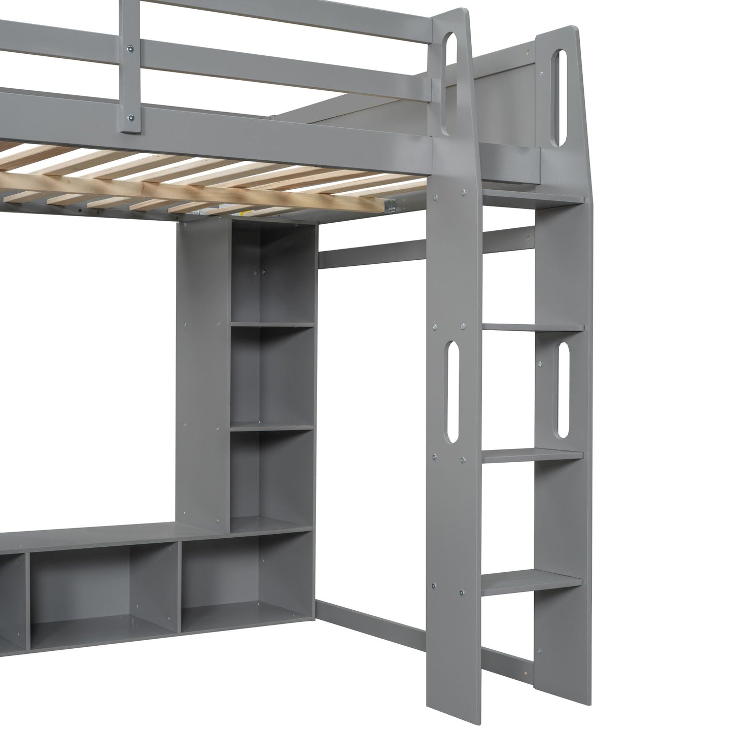 Gaming Loft Bed With Desk, Multi Storage Shelves, LED Lighting, And Hanging Clothes Rack