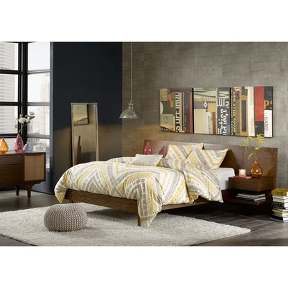Queen Size Bed With Attached Nightstands And Hidden Storage - Pecan