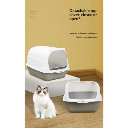 Extra-Large Enclosed Cat Litter Box, Splash-Proof With Detachable Lift-Top Lid