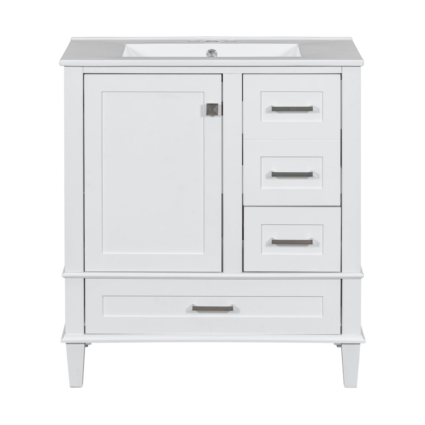 Bathroom Vanity & Tall Storage Cabinet Set With Doors, Adjustable Shelves, Soft Close Hinges, Sink