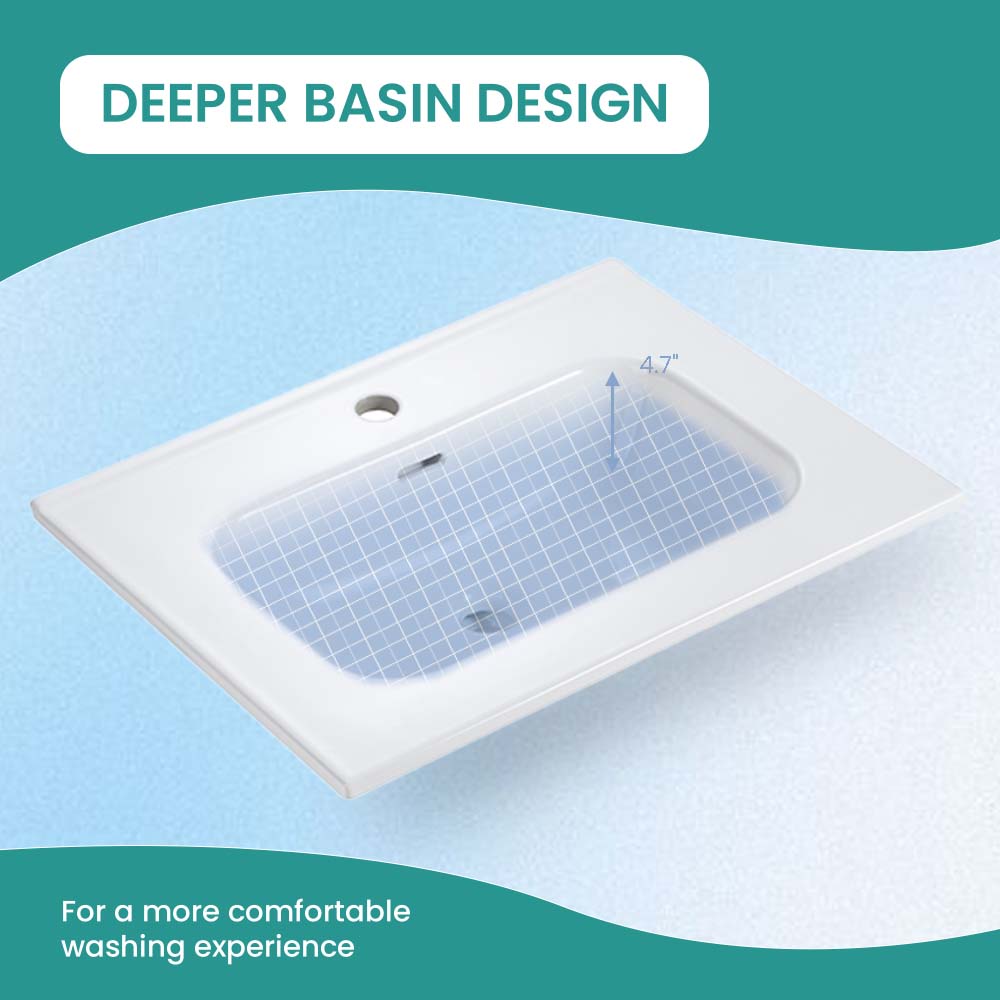 Glossy White Ceramic Integrated Sink