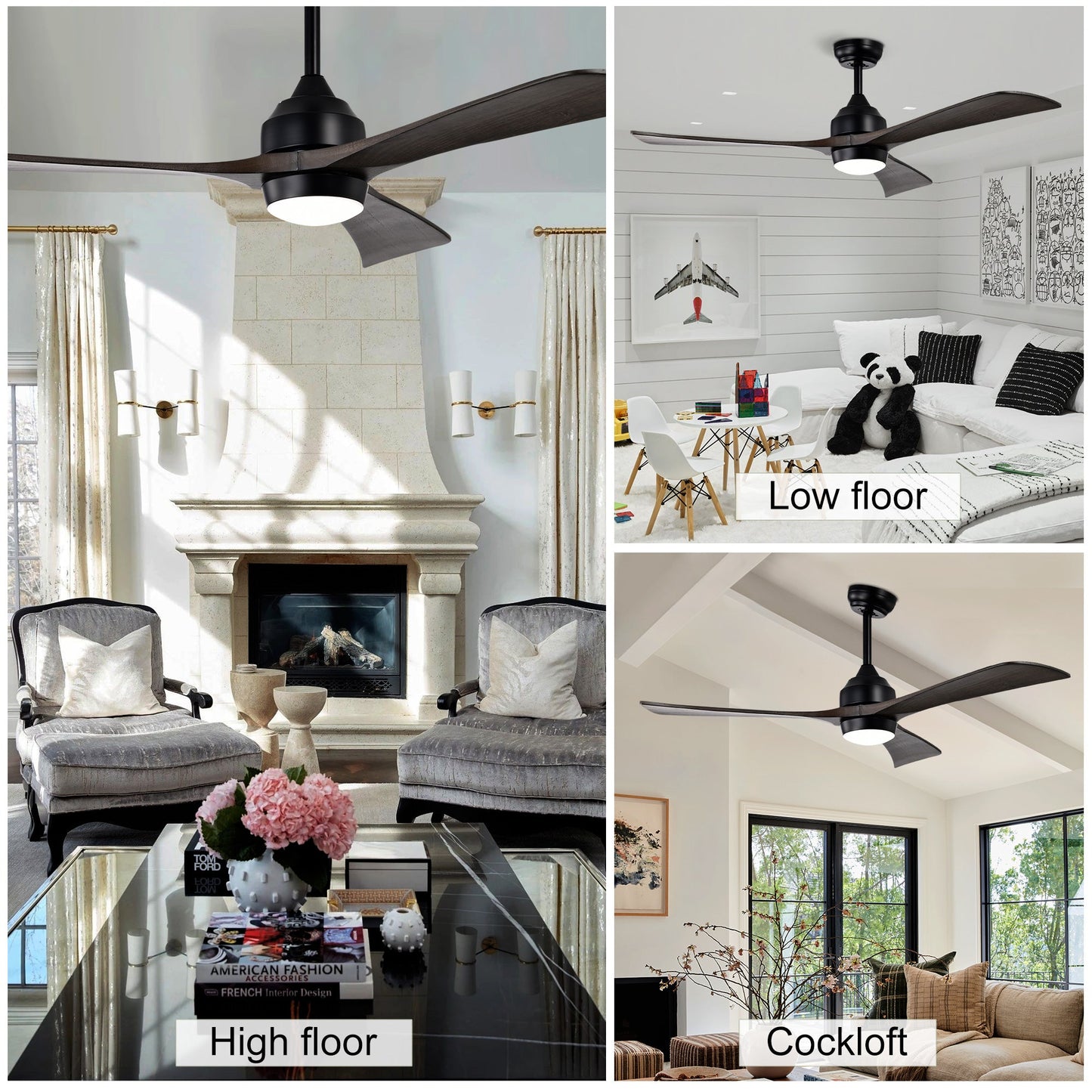 52" Solid Wood Blades Ceiling Fan with Lights Remote Control, Quiet DC Motor