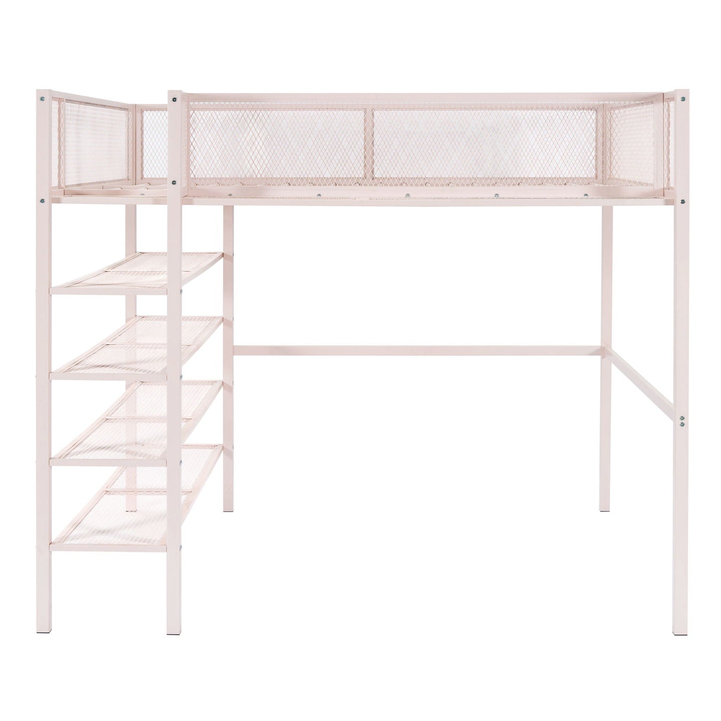 Loft Bed With 4 Tier Shelves And Storage