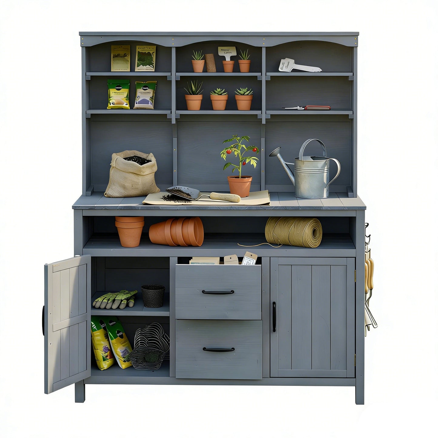TOPMAX Large Fir Wood Potting Bench with Hutch and Storage