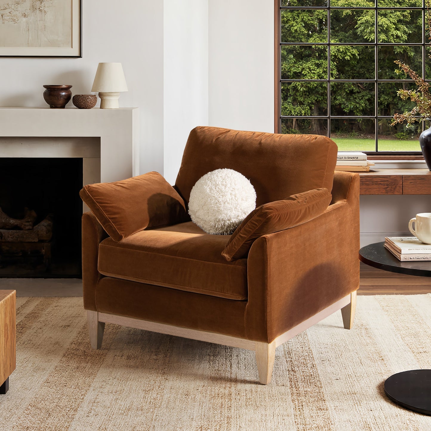 Pasadena 36" Wide Modern Farmhouse Accent Arm Chair, Burnt Orange Velvet