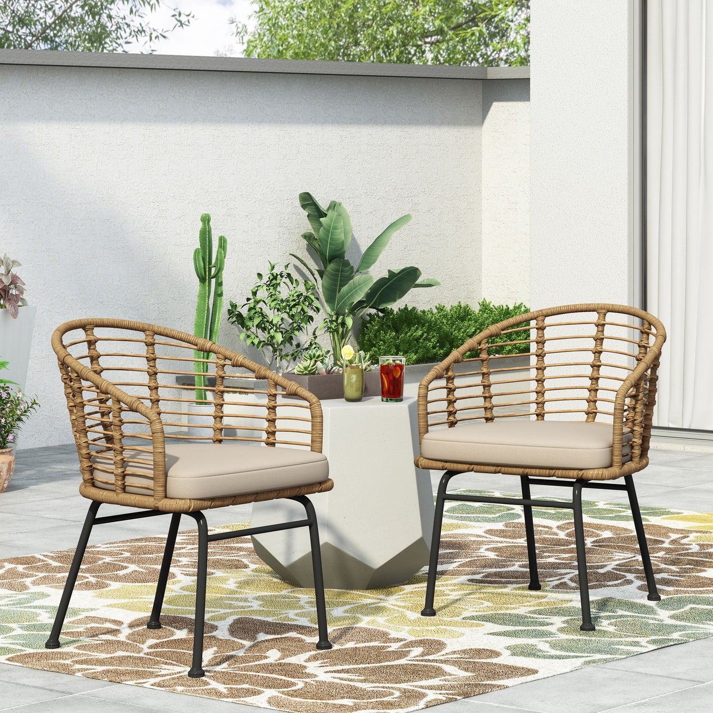 Randy Modern Wicker Chair with Water Resistant Cushions - Brown / Beige