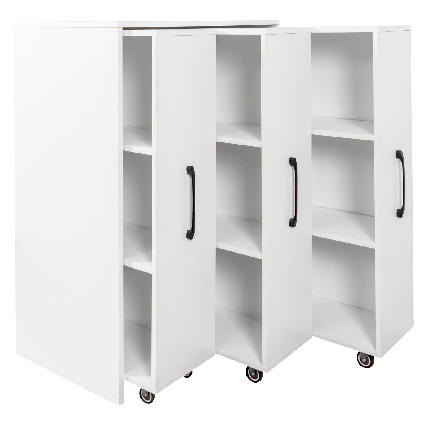 3 Tier Bookcase with Three Pulled Out Doors and Wheels