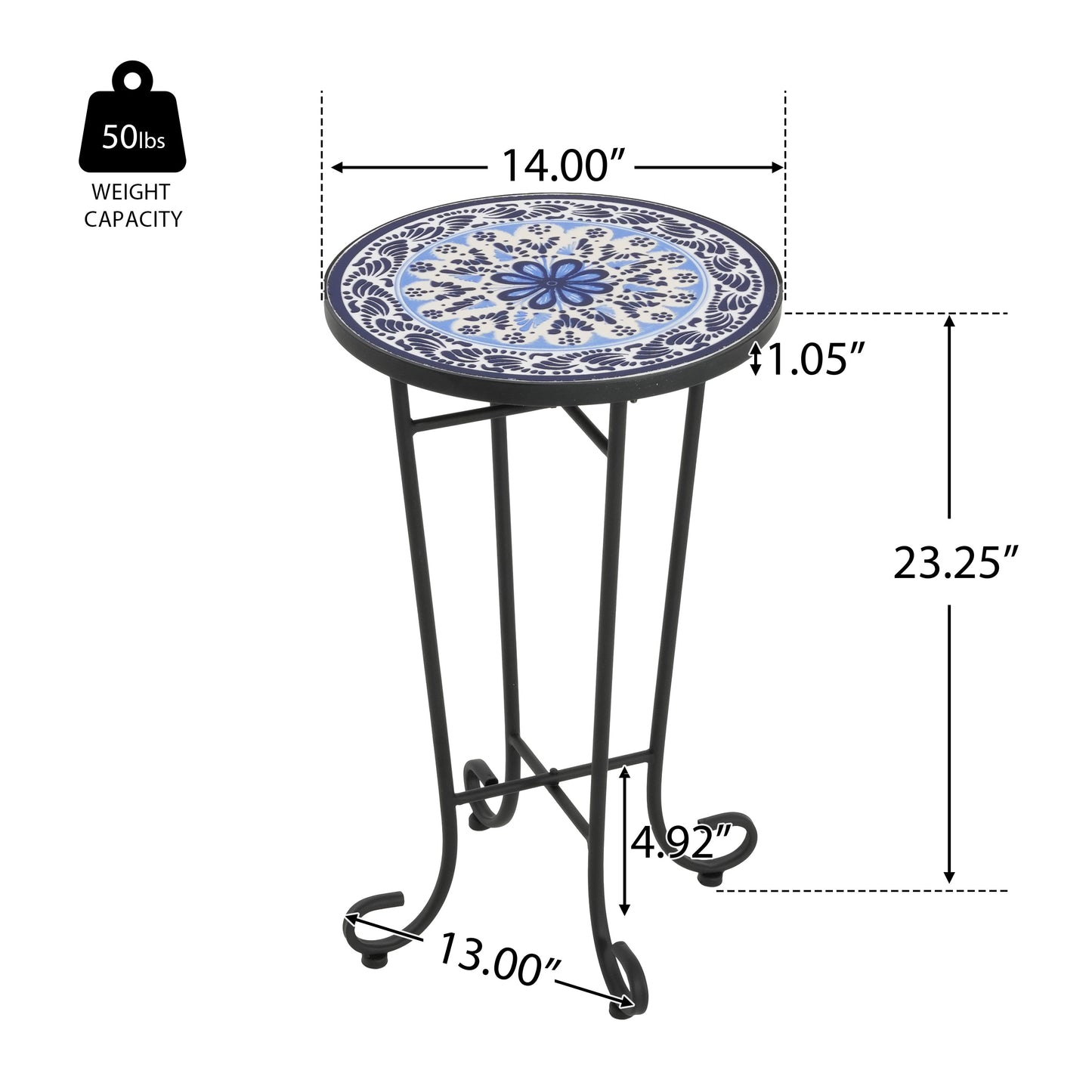 Patio Side Table, Blue+Black