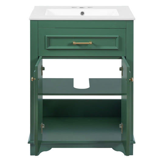 Bathroom Vanity With Integrated Sink, 2 Door Cabinet With Tip Out Drawer