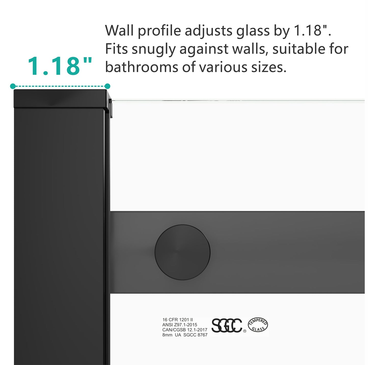 S-RM6076TB 56-60"W x 76"H Sliding Shower Door, 8mm Frameless Glass Shower Door with Matte