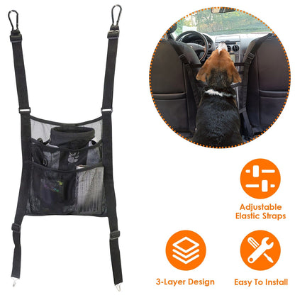 Car Mesh Organizer 3 Layer Seat Back Net Pocket Bag Cargo Elastic Tissue Purse Holder Driver Storage Netting Pouch Barrier of Backseat for Kids Pets