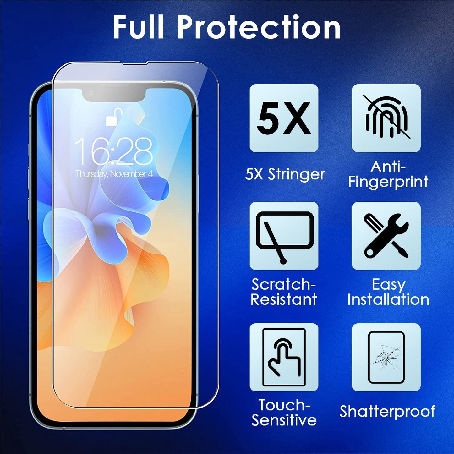 2Pcs HD Clear Screen Protectors Tempered Glass Film Full Coverage Screen Protector Fit for IOS Phone 14/14Plus/14Pro/14Pro Max/13/13Pro/13Max/12/12Pro
