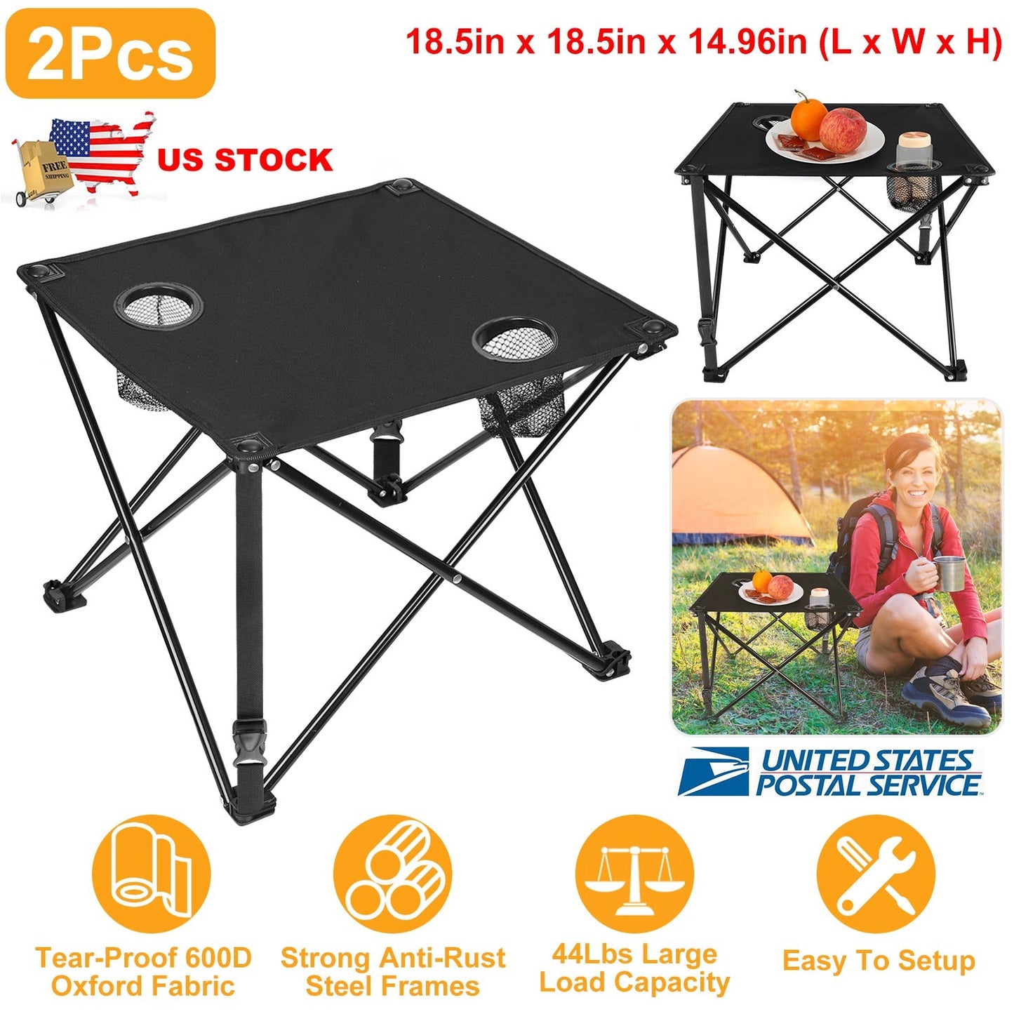 Portable Folding Camping Table with Cup Holders & Carry Bag