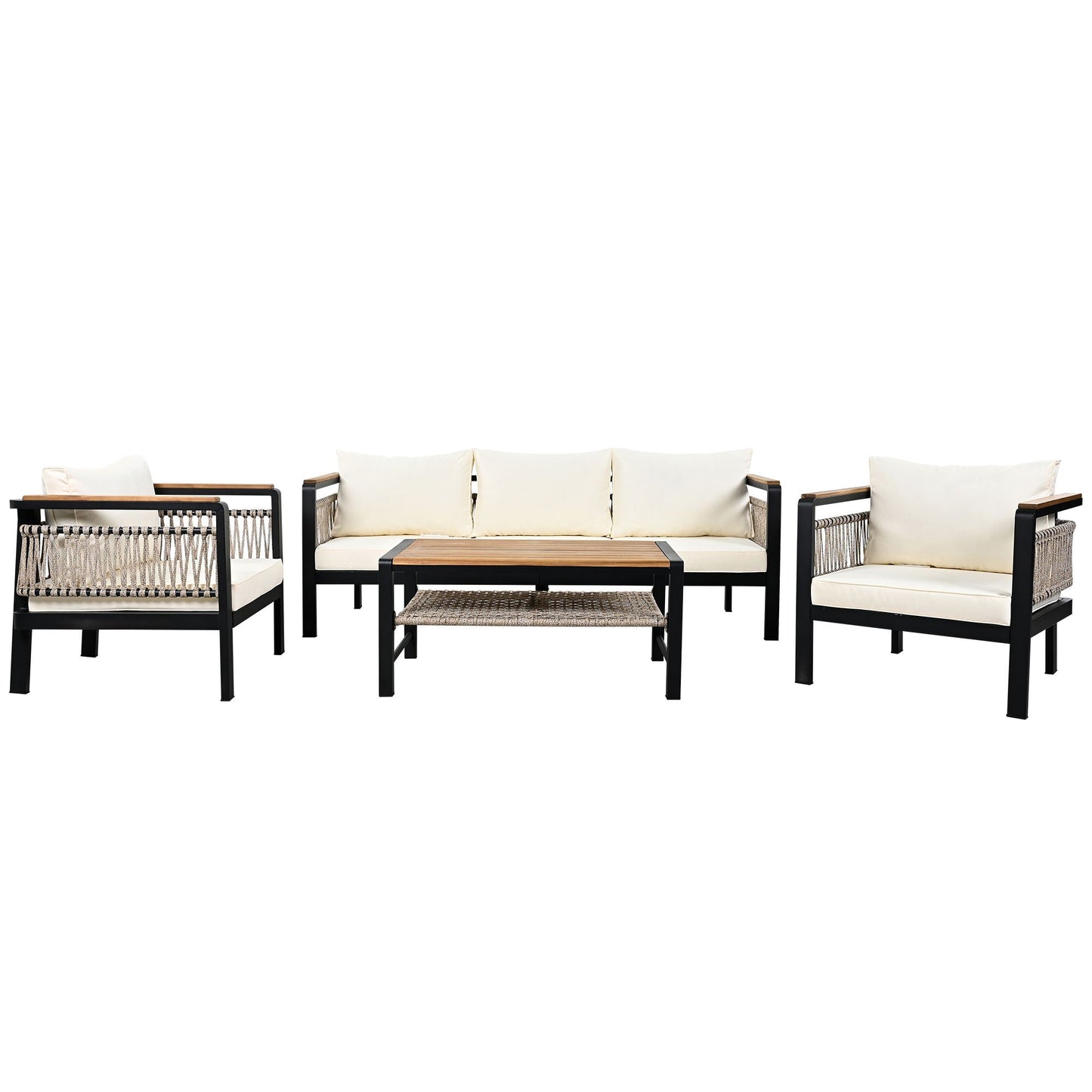 4 Pieces Outdoor Sectional Sofa Set 5 Person Patio Seating Group Outdoor Conversation Set With Cushions And A Coffee Table For Patios