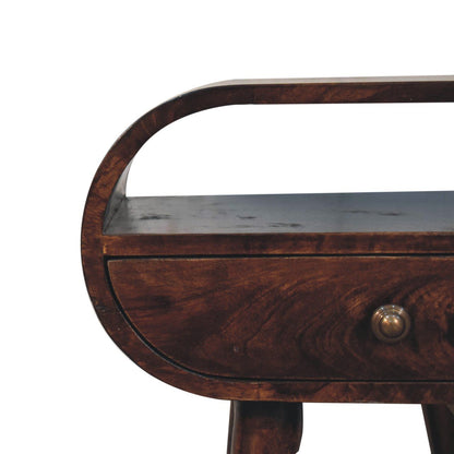 Circular Bedside Table With Open Slot - Walnut
