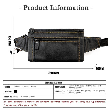 Multifunctional Genuine Leather Chest Bag & Waist Bag for Men and Women – Fanny Pack for Travel, Sports, Running, and Holidays with Multiple Pockets