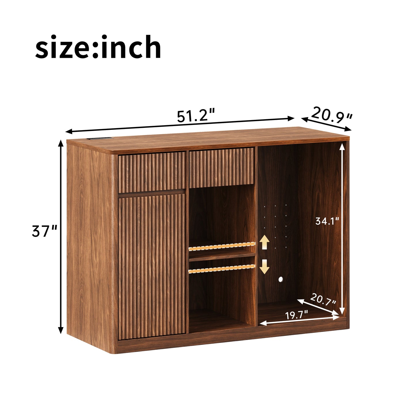 51" Fluted Bar Cabinet with Fridge Space and Wine Glass Rack