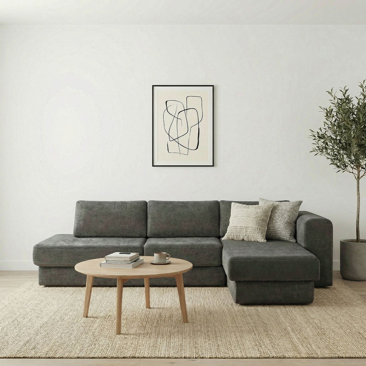 L-Shaped Modular Sofa With Double Layer Cushion