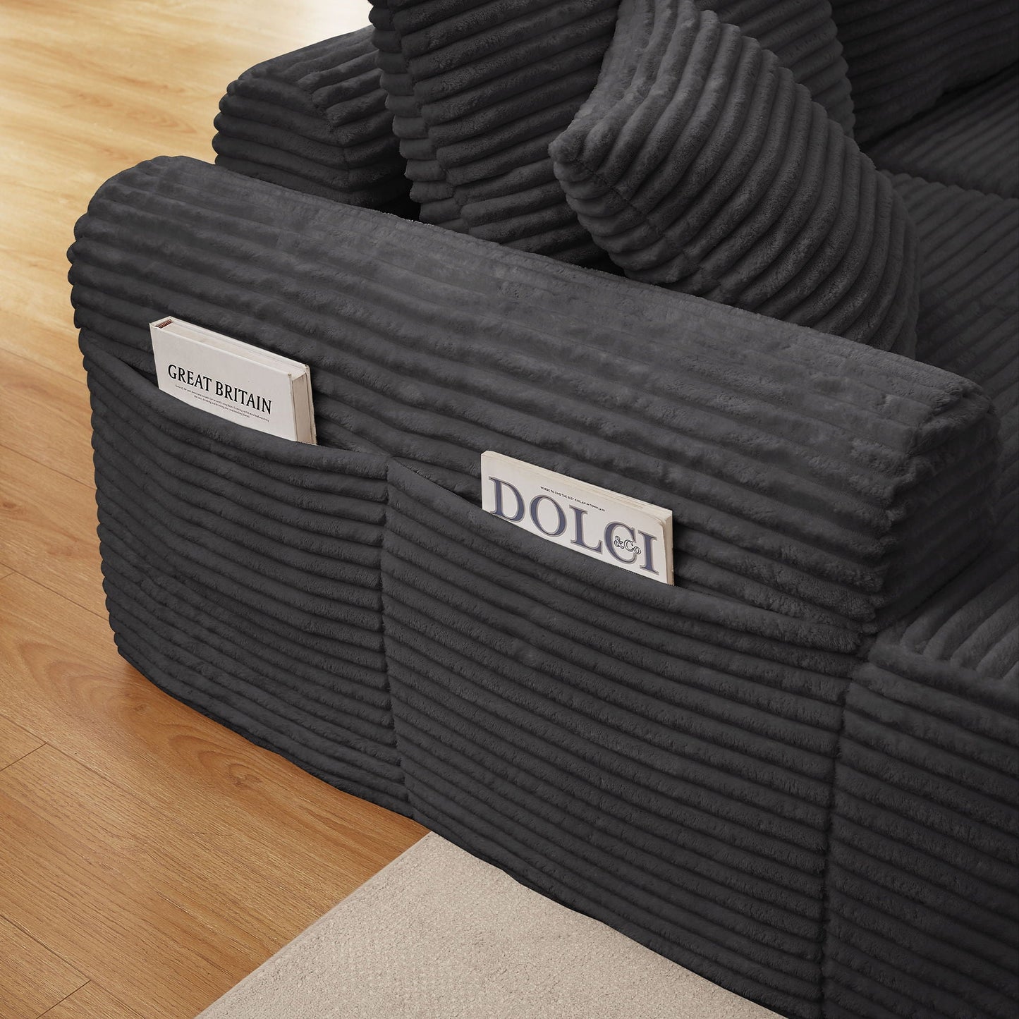 Modular Sectional With Arched Armrests, Includes 3 Back Cushions & 2 Throw Pillows