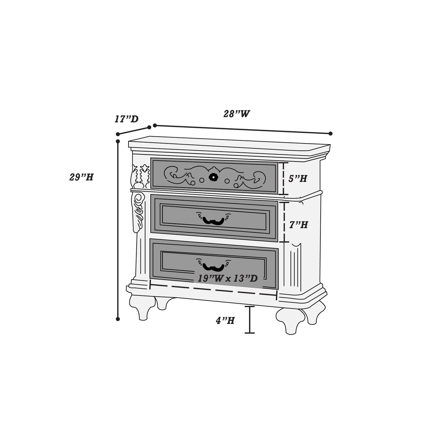 3 Piece Bedroom Set, Majestic Formal Bed With 2 Nightstands