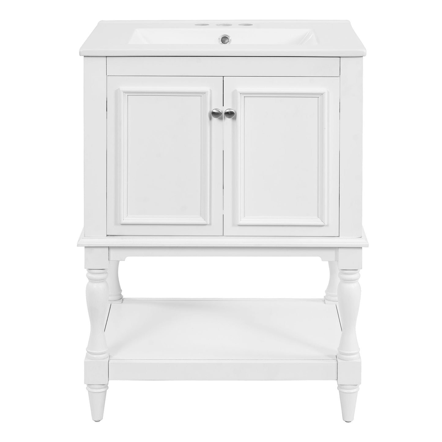 Modern Bathroom Vanity With Sink, Rectangular Cabinet With Open Shelf And Closed Storage