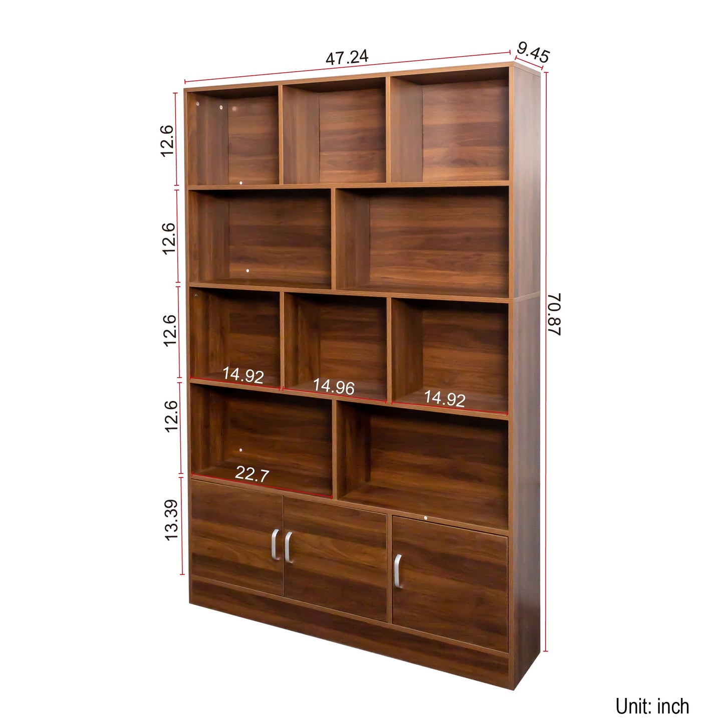 70.87" Tall Bookshelf with 10 Cubes and 3 Doors