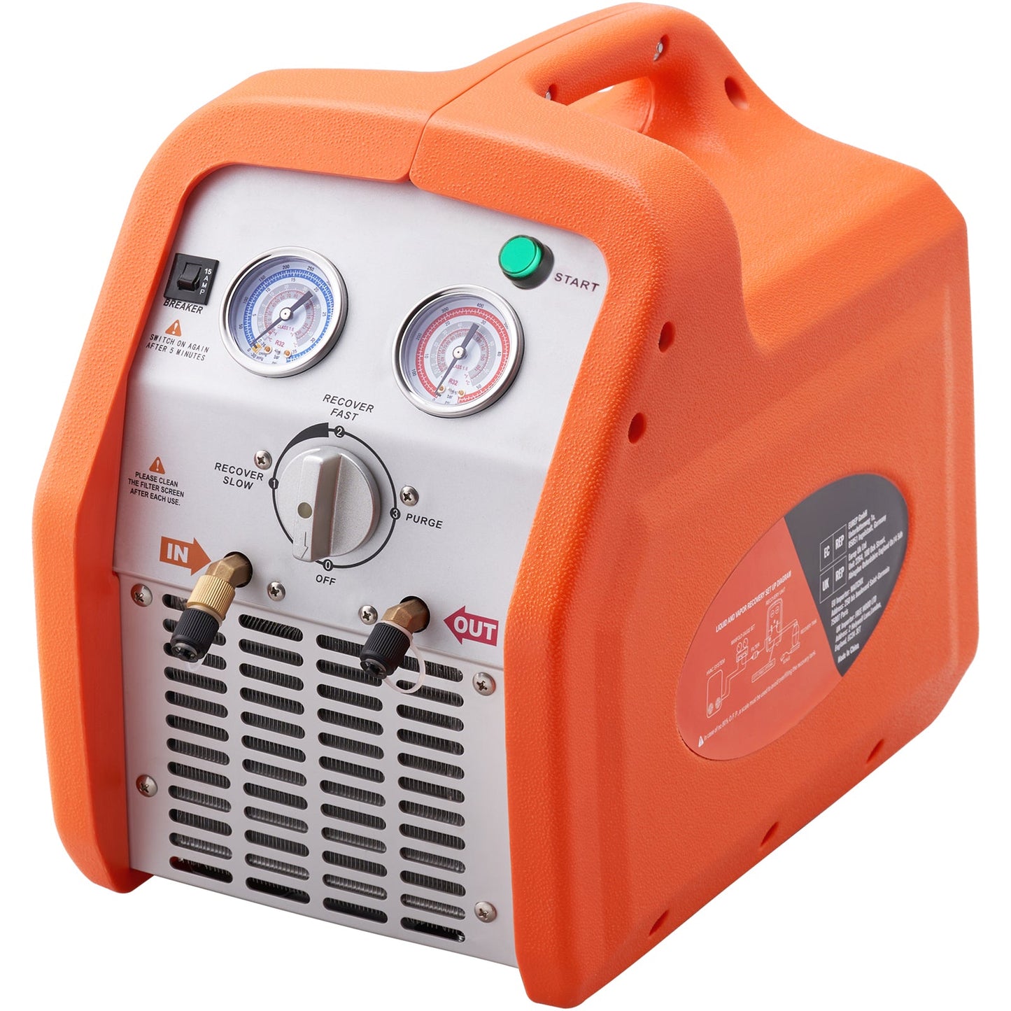 1 HP Refrigerant Recovery Machine - Dual Cylinder Portable AC Recovery