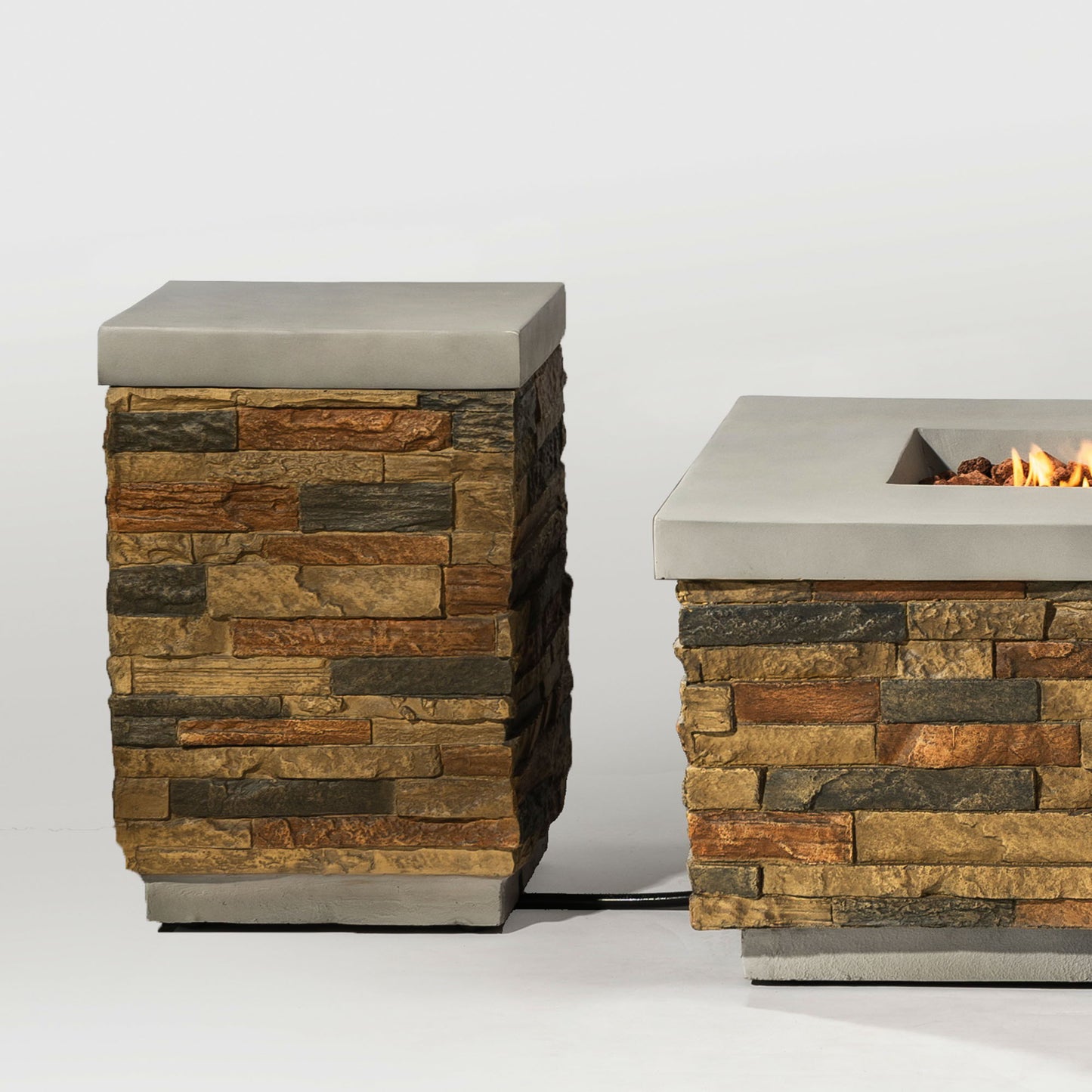 Outdoor Propane Tank Holder Fire Pit Cover Side Table - Sandstone